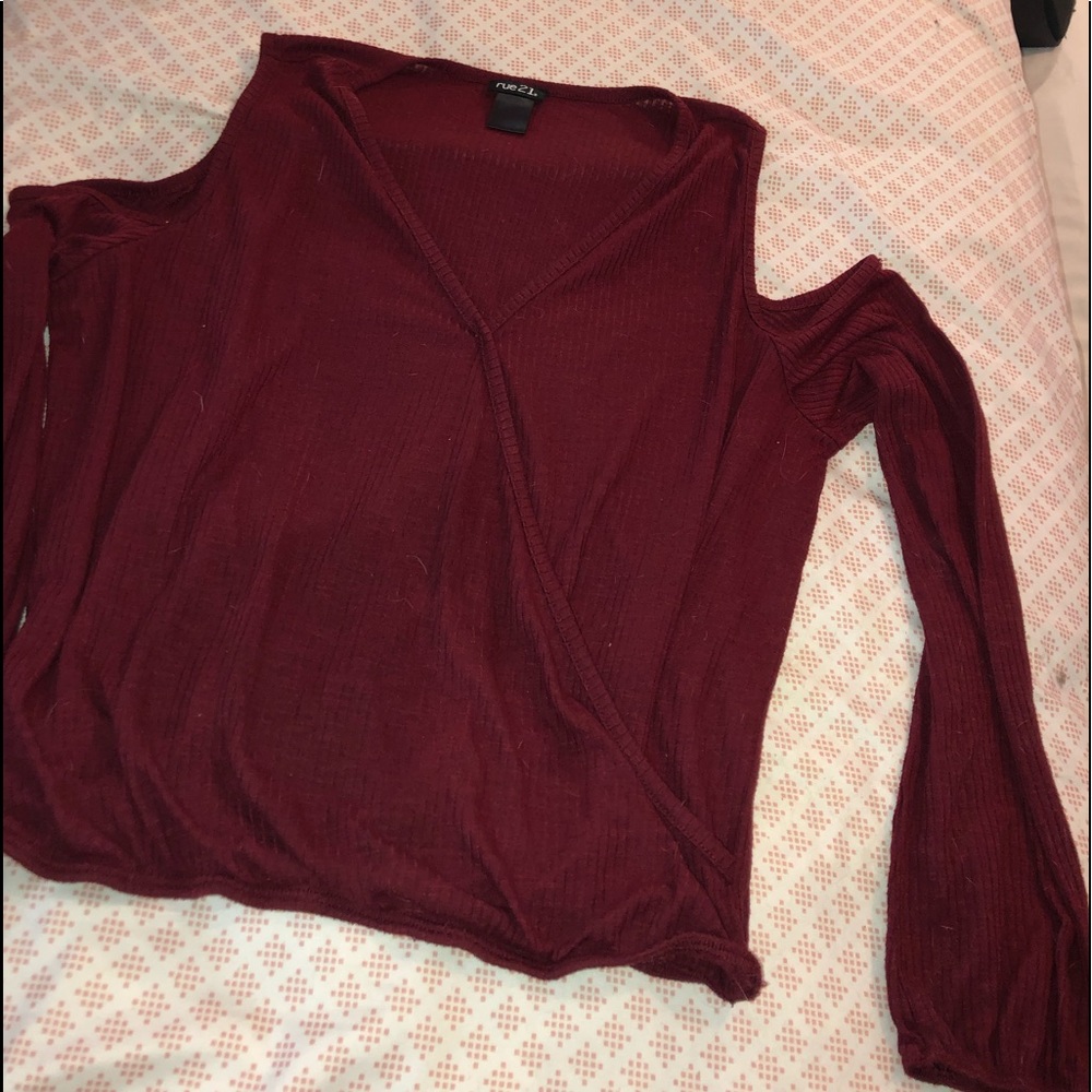 maroon off the shoulder shirt